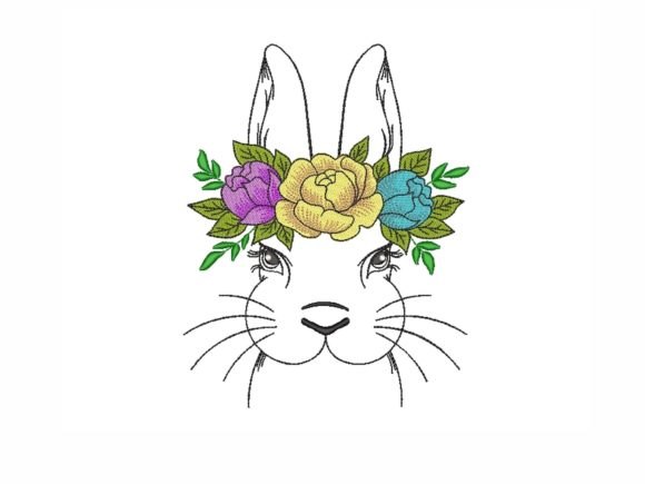Bunny with Flowers Embroidery Design