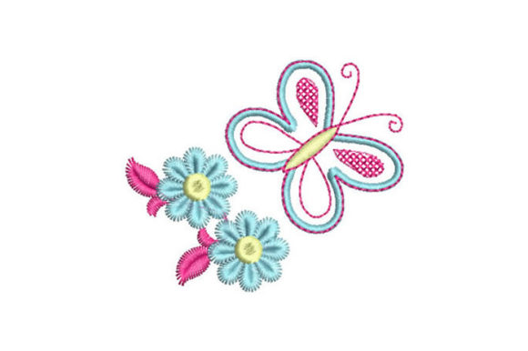 Butterfly with Flowers Embroidery Design