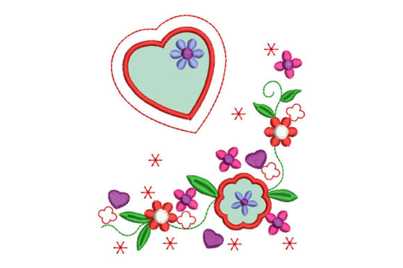 Flowers and Hearts Embroidery Design